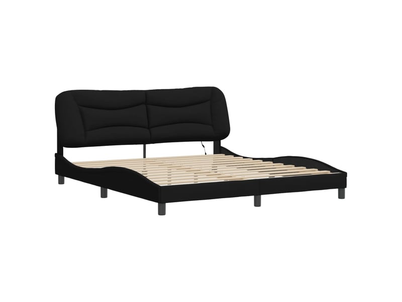  Lit double- lit adulte -  cadre de lit avec led sans matelas hvar noir 180x200 cm tissu  - Conforama B