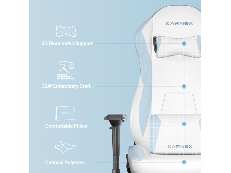  Chaise gaming ergonomique 60 x 53 x 132 cm – blanc et bleu – dossier inclinable et repose-pieds  - Conforama E