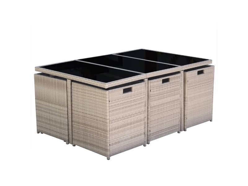  Salon de jardin meuble d'extérieur ensemble de mobilier encastrable avec coussins 11 pièces rotin beige 02_0018332  - Conforama C