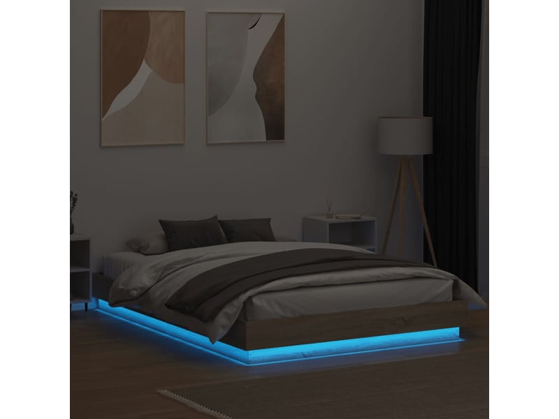  Lit double- lit adulte -  cadre de lit avec led sans matelas chêne sonoma 150x200 cm  - Conforama C