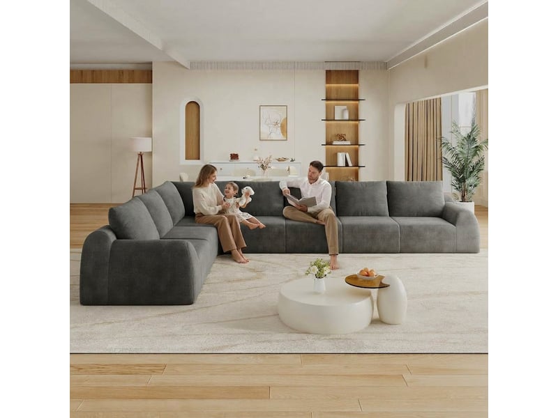 Canapé d'angle 7 places en mousse haute résilience gris foncé en chenille - Conforama D