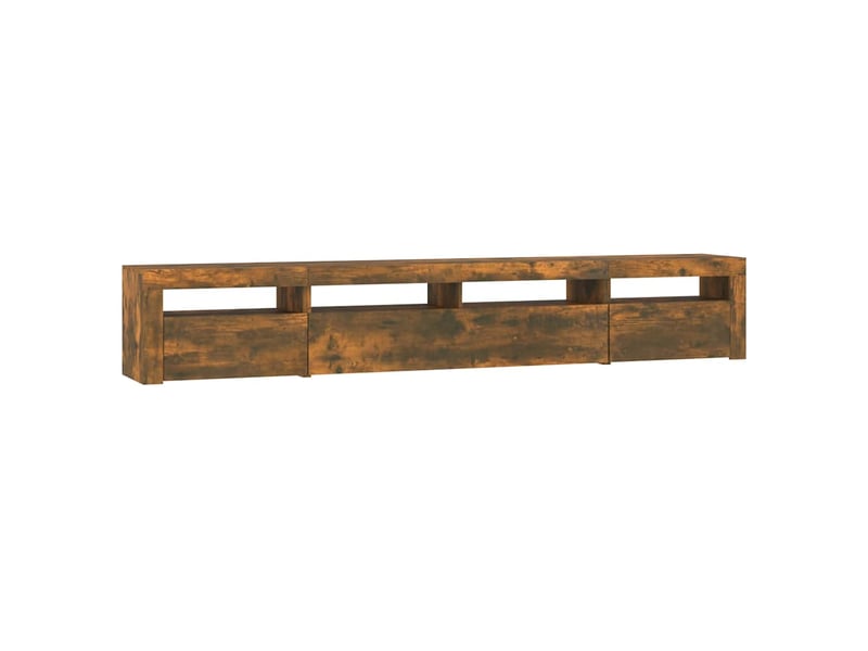 Meuble tv - banc tv - meuble de rangement avec lumières led chêne fumé 240x35x40 cm  - Conforama D