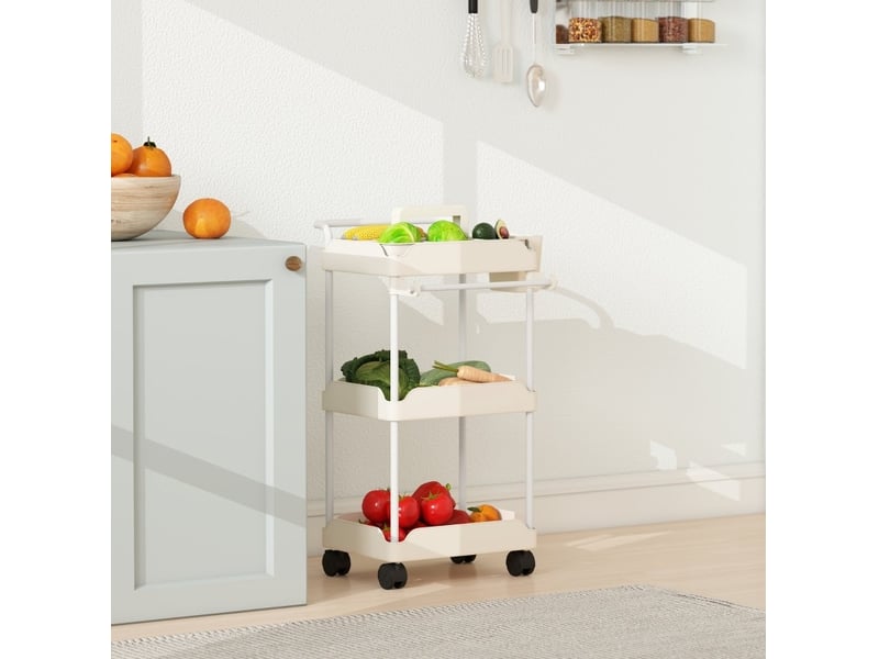 Desserte à roulettes avec 3 paniers, porte-serviettes et paniers amovibles, en métal blanc, 42 × 42,5 × 76 cm - Conforama C