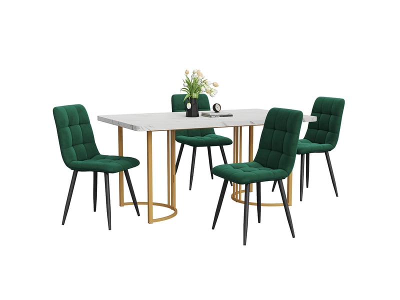  Ensemble table et 4 chaises 140x80x75 cm effet marbre blanc et vert foncé  - Conforama A