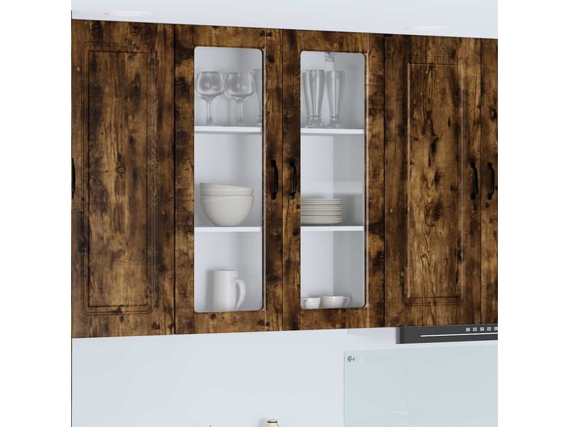  Meuble mural de cuisine, cabinet en verre mural chêne fumé 80x31x100cm shl7953  - Conforama B