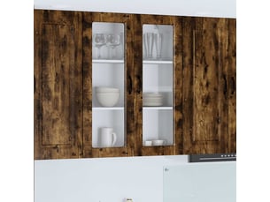 Meuble mural de cuisine, cabinet en verre mural chêne fumé 80x31x100cm shl7953