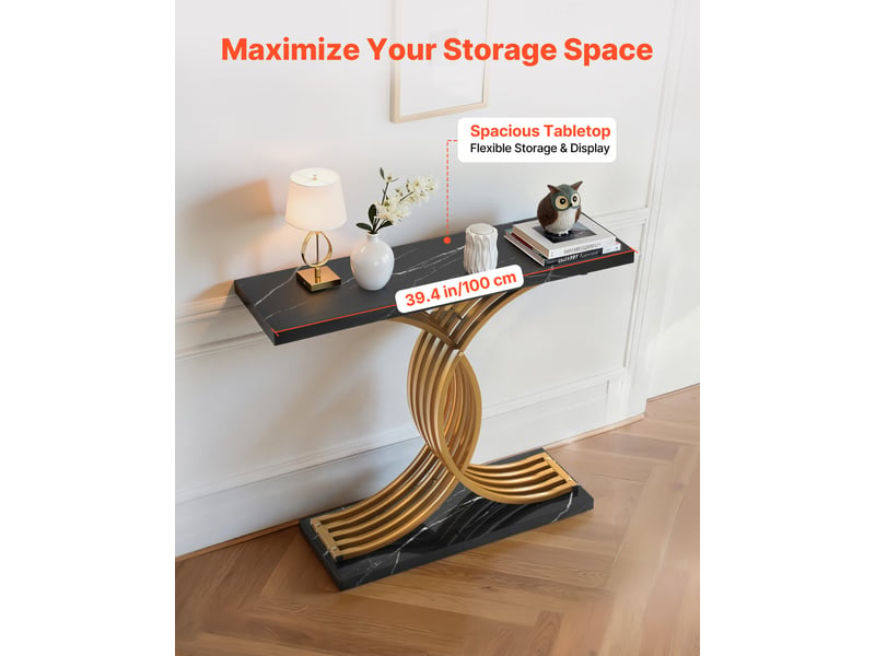  Vevor console d’entree 100 cm long, table console moderne, table deappoint rectangulaire en bois avec pieds en metal, etroite et longue, meuble de rangement pour couloir chambre salon vestibule  - Conforama D