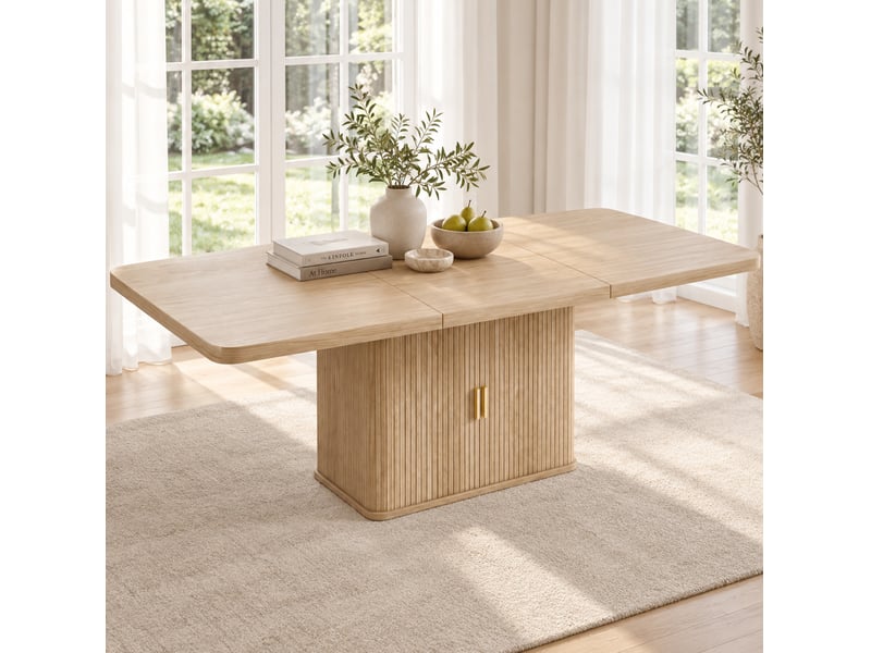 Table à manger extensible 150x90 cm à 200x90 cm avec rangement, coloris chêne - Conforama W
