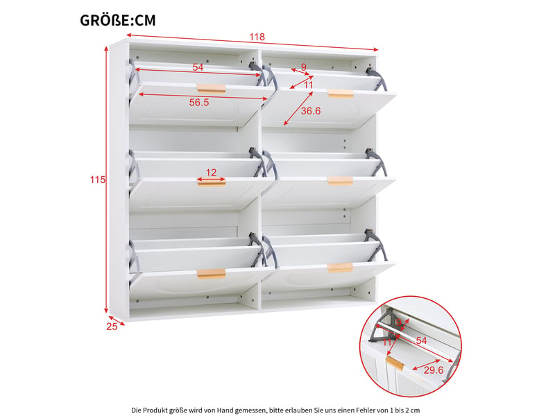  Meuble à chaussures ulevr à 6 abattants, rangement étroit 118 x 25 x 115 cm, mdf et panneaux de particules, blanc  - Conforama C