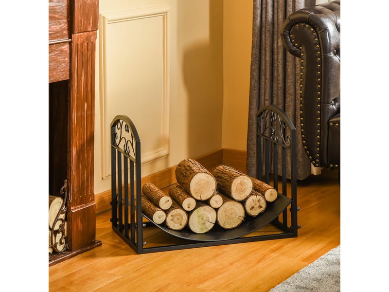  Porte-bûches intérieur et extérieur en métal noir, étagère incurvée, capacité 60 kg  - Conforama D