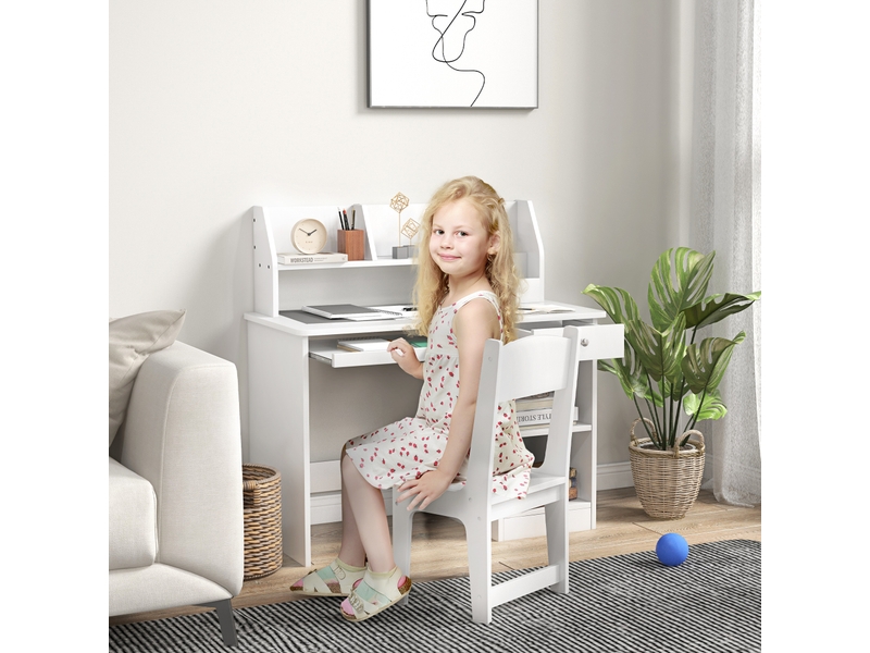  Ensemble bureau et chaise enfant avec rangement blanc 90 x 45 x 90 cm  - Conforama C