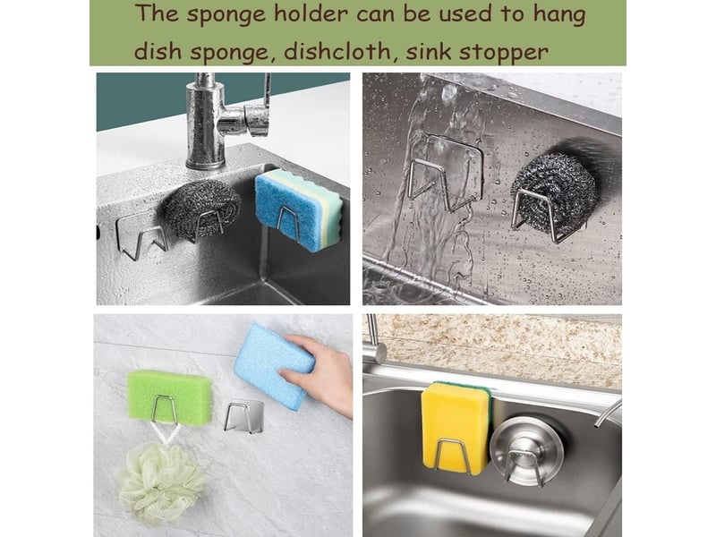  2 pièces porte eponge evier cuisine, 304 inox eponge evier auto adhésif, support pour éponge crochet pour éponge à vaisselle argent éponge, gris  - Conforama D