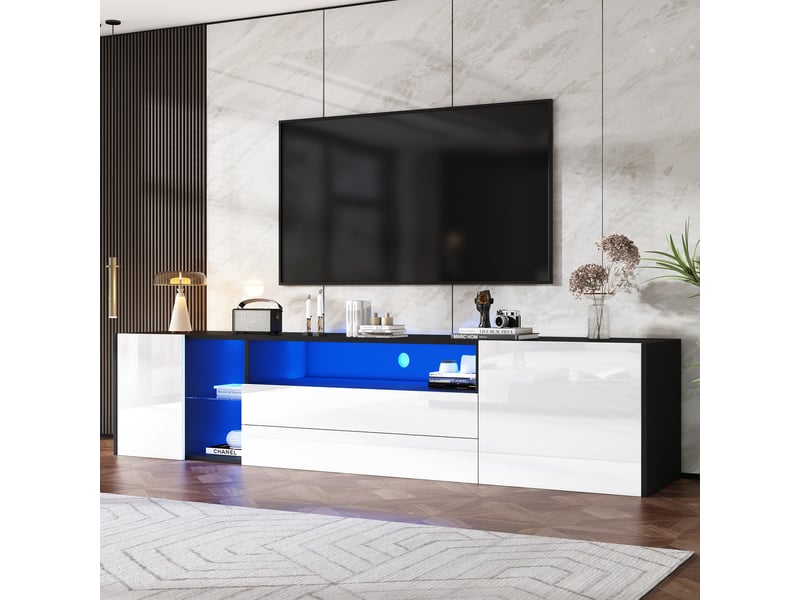  Meuble tv bas led noir et blanc – 180 x 40 x 45 cm – 2 tiroirs et 2 placards  - Conforama C