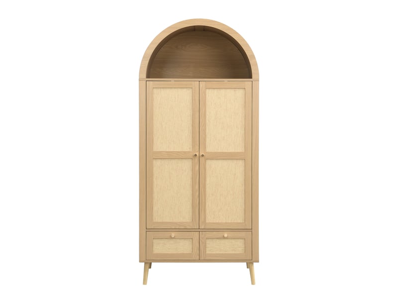  Armoire penderie de chambre 80x55x180 cm - 2 portes et 2 tiroirs - arche et niche ouverte - effet rotin pe - mdf - chêne  - Conforama A