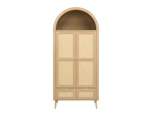 Armoire penderie de chambre 80x55x180 cm - 2 portes et 2 tiroirs - arche et niche ouverte - effet rotin pe - mdf - chêne