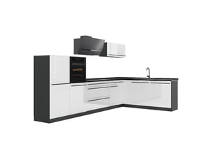 Vicco cuisine en angle, blanc haute brillanceanthracite, 347 x cm plan de travail anthracite