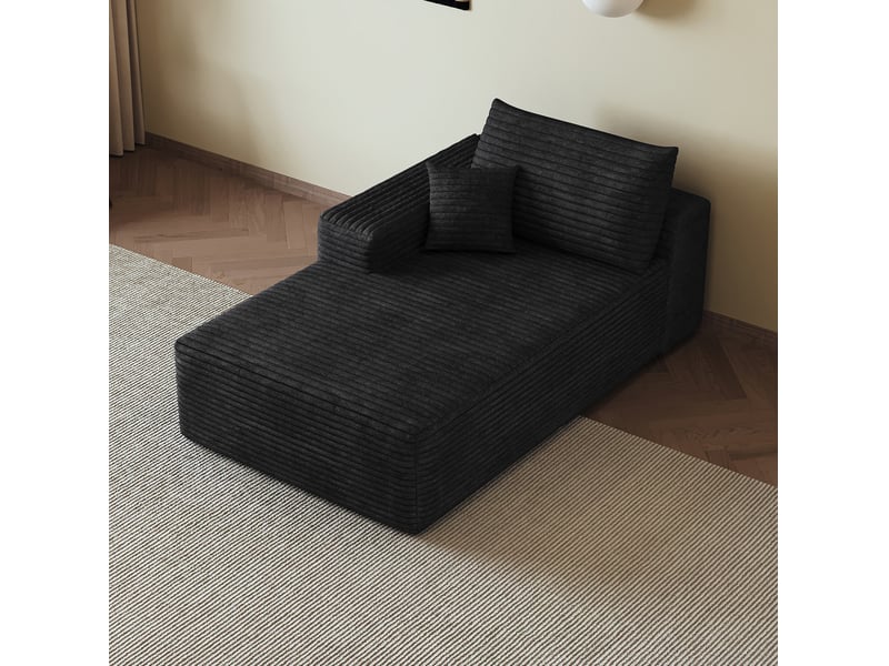 Méridienne 1 place modulaire avec assise allongée, sans montage, pour salon, en velours côtelé noir 175 × 95 × 83 cm - Conforama B
