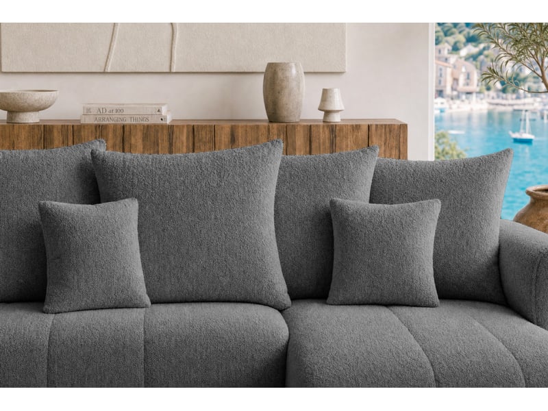  Cassis - canapé d'angle convertible tissu chenille 3 places gris foncé  - Conforama E