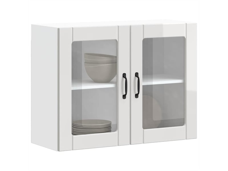  Armoire murale de cuisine avec porte vitrée bois d'ingénierie blanc brillant shl2095  - Conforama E