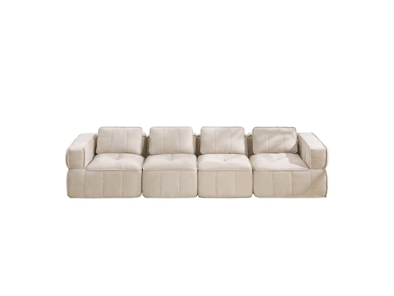  Canapé droit modulable 4 places en polyester beige, 344 cm  - Conforama A