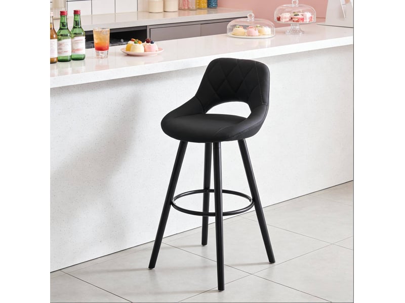  Tabouret de bar avec dossier ergonomique et patins antidérapants, en tissu et bois anthracite  - Conforama C