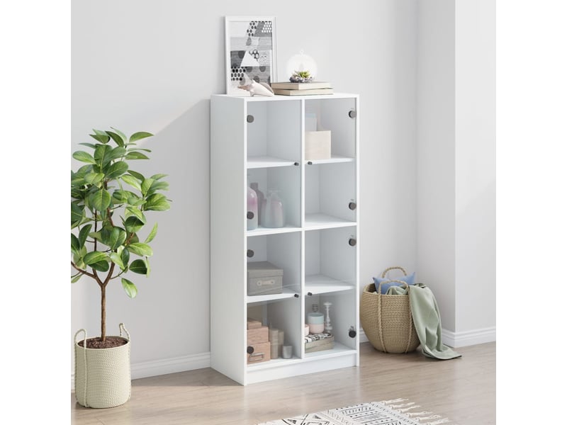  Buffet haut - bahut - meuble de rangement avec portes blanc 68x37x142 cm bois d'ingénierie  - Conforama C