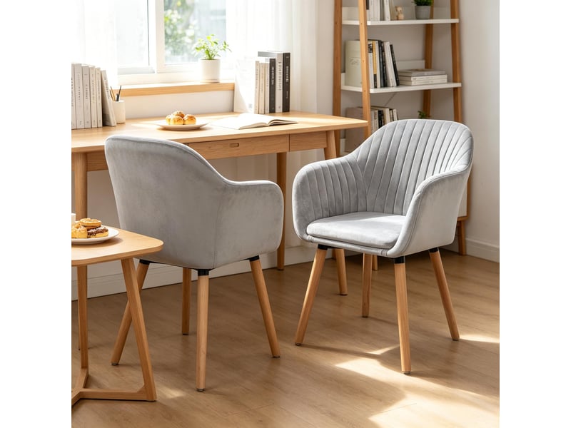  Lot de 2 chaises de salle à manger,42x50x81 cm,avec accoudoirs,velours,gris clair  - Conforama E