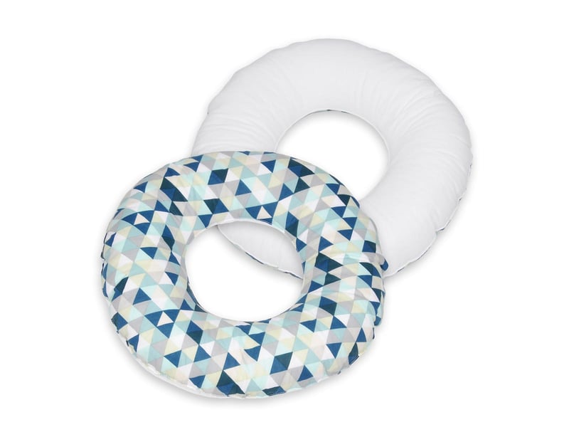 Coussin rond post natal triangles bleus  blanc 4200042.1 - Conforama A