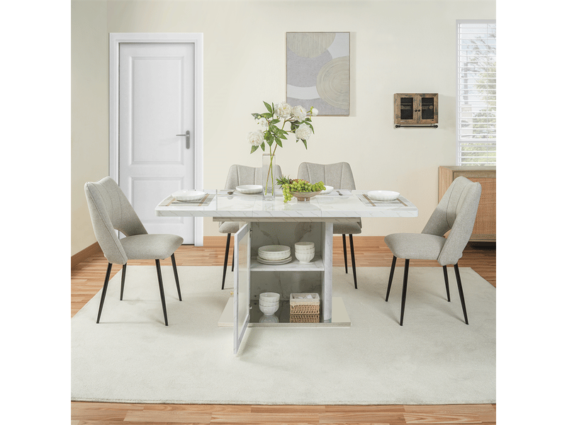  Table à manger extensible 120-160 cm effet marbre blanc avec rangement intégré  - Conforama B