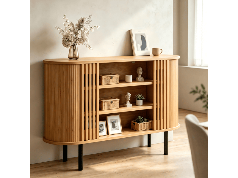  Buffet avec 3 niches ouvertes et pieds métalliques réglables pour le salon ou la salle à manger 120 × 40 × 80 cm  - Conforama C