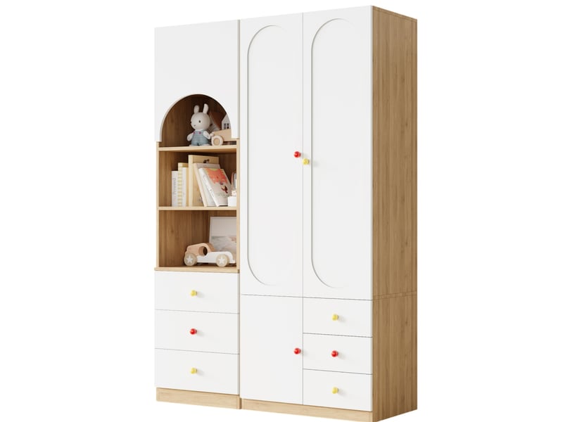  Ensemble armoire et étagère modenvie 130 x 50 x 200 cm mdf blanc et bois naturel  - Conforama A