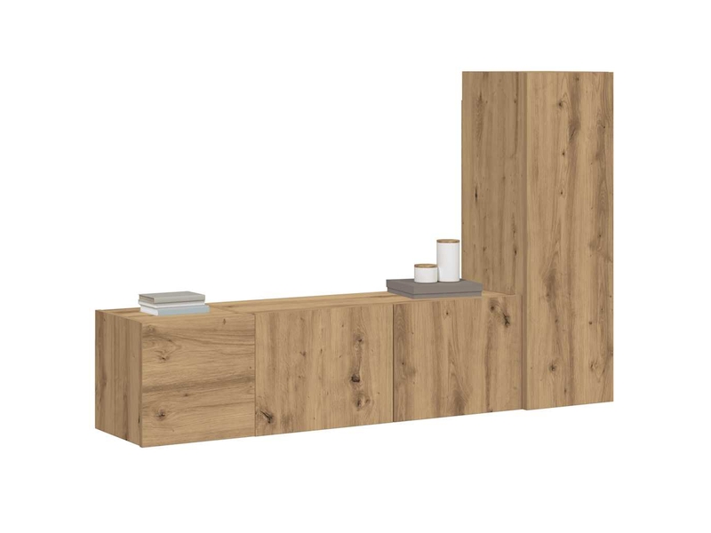  Lot de 3 meuble tv mural, meuble tv suspendu chêne artisanal bois d'ingénierie shl2893  - Conforama C