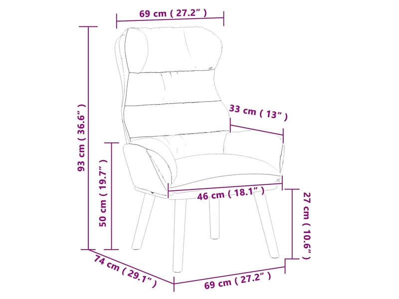 Vidaxl fauteuil rose 69 x 74 x 93 cm velours - Conforama C