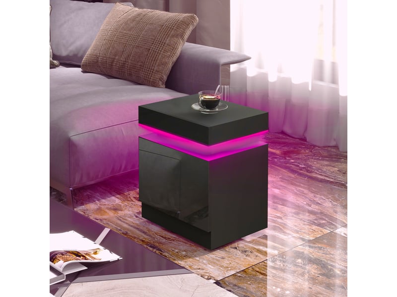  Table de chevet avec éclairage led, 2 tiroirs et commande par application, idéale pour la chambre ou le salon, 45 x 35 x 52 cm, noire  - Conforama D