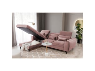Canapé d'angle convertible rose angle gauche 4 places fable