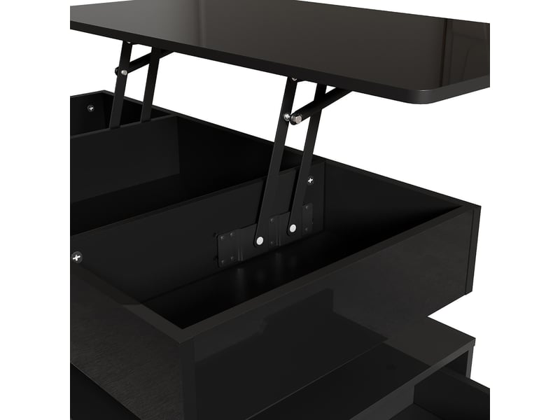  Table basse relevable en mdf noir brillant avec led et prise 90x48x42,5 cm - pangivo  - Conforama D