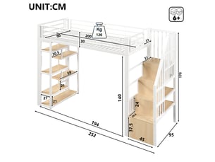 Lit mezzanine 90x200 cm <strong></strong>  <strong></strong> coloris blanc