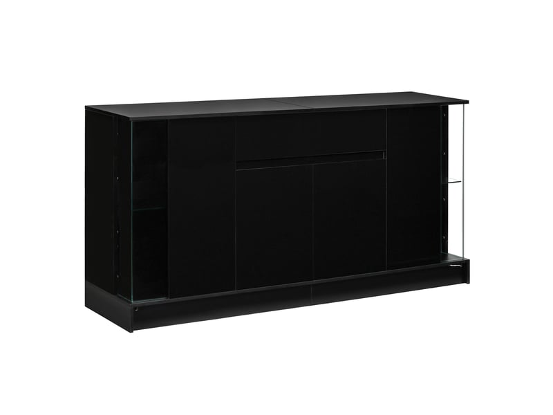 Buffet tcqpz 150 x 40 x 75 cm avec vitrines led réglables par application noir brillant - Conforama C