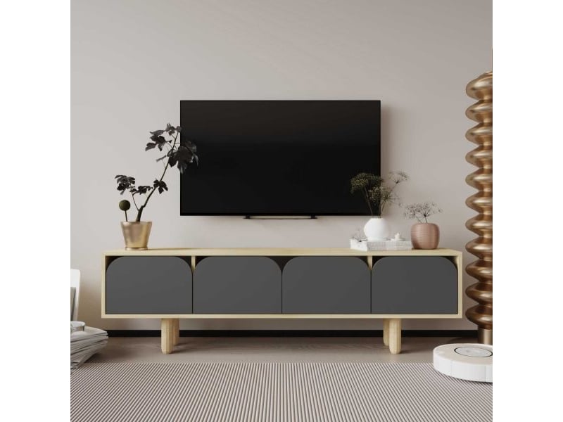  Meuble tv en aggloméré lazio anthracite et chêne  - Conforama E