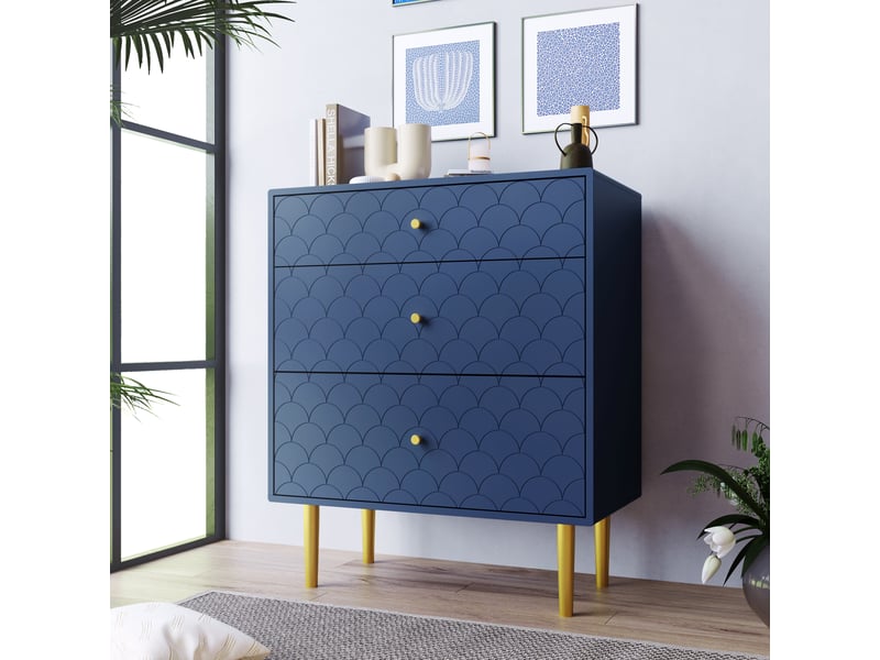 Buffet haut 89x75x40 cm, meuble rangement 3 tiroirs profondeur variable, capacité stockage optimale, couleur bleu - Conforama W