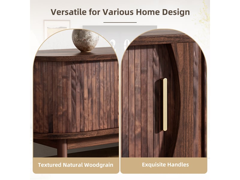 Meuble tv bas en mdf de 165 cm, meuble tv marron pour télévision jusqu'à 65 pouces, portes coulissantes et porte rabattable - Conforama E
