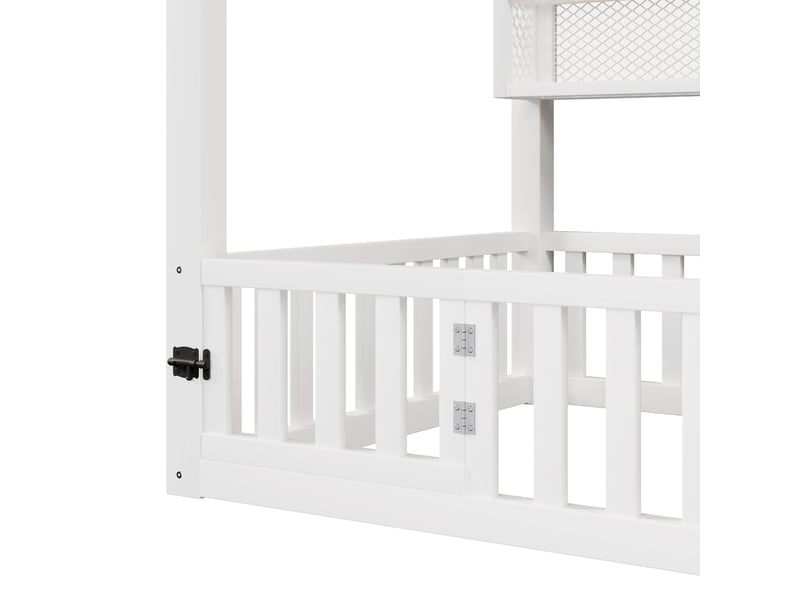Lit cabane enfant 90x200 cm avec barrière, lit enfant en métal blanc, sans matelas  - Conforama E