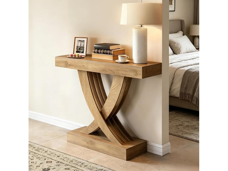  Console 110x30x85 cm en mdf marron avec piètement en x  - Conforama D