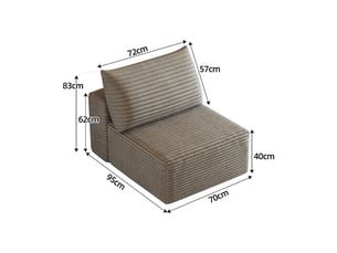 Fauteuil 1 place modulaire - 70x95 cm camel - canapé individuel en velours côtelé doux sans montage pour salon et chambre