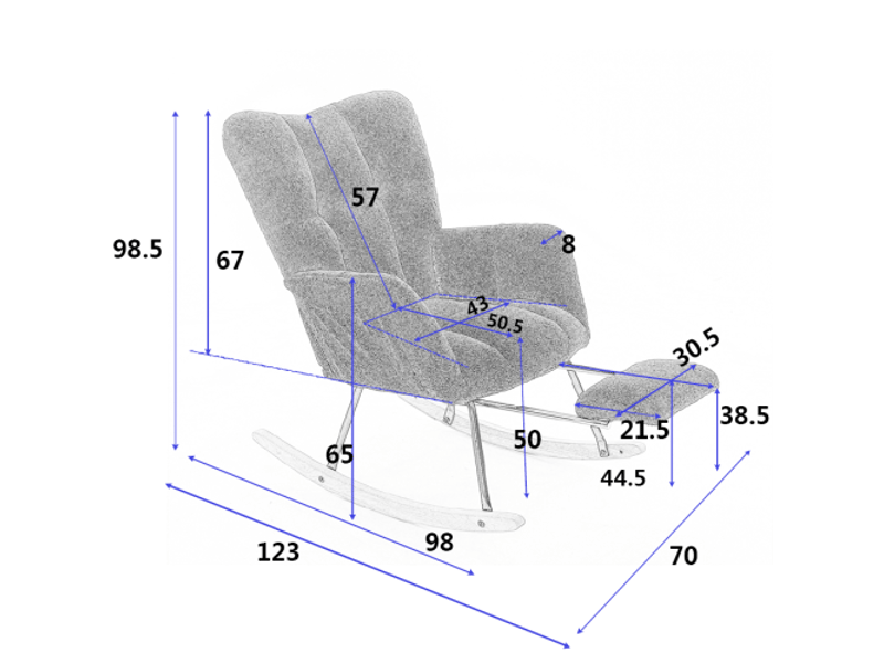 Fauteuil à bascule,fauteuil convertible en tissu teddy avec poche latérale et repose-pieds extractible,70x123x98,5,gris fauteuil à bascule gris - Conforama C