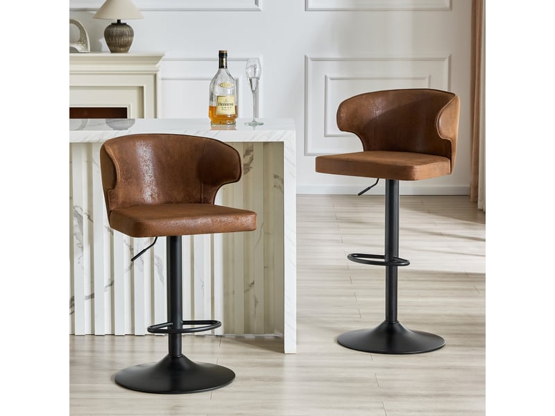  Tabourets de bar 49,7x45x110 cm lot de 2, dossier, réglables en hauteur, pivotants 360°, en polyuréthane (pu), marron  - Conforama D