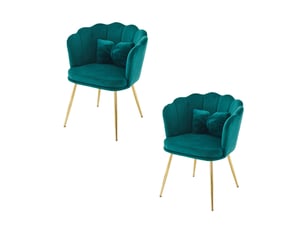 Lot de 2 fauteuils,63x58x77 cm,avec coussins et pieds métal doré,velours,vert