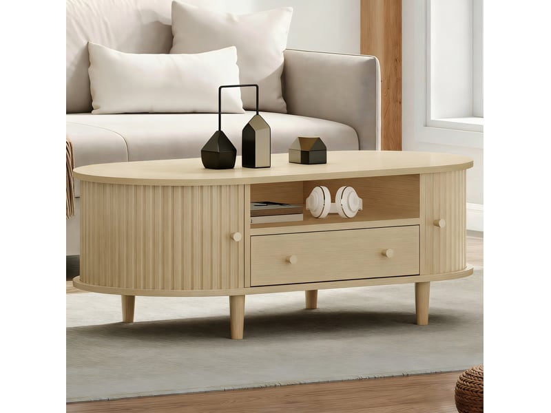  Table basse ovale 100x50x36 cm avec rangement en mdf chêne  - Conforama C