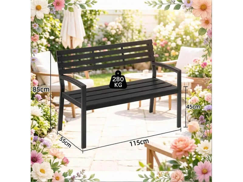 Banc de jardin extérieur avec dossier 115 cm noir homvra - Conforama E