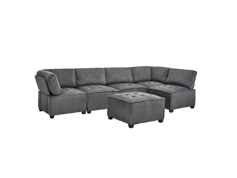 Canapé modulable panoramique 6 places 308x154x81.99 cm velours côtelé gris - Conforama R